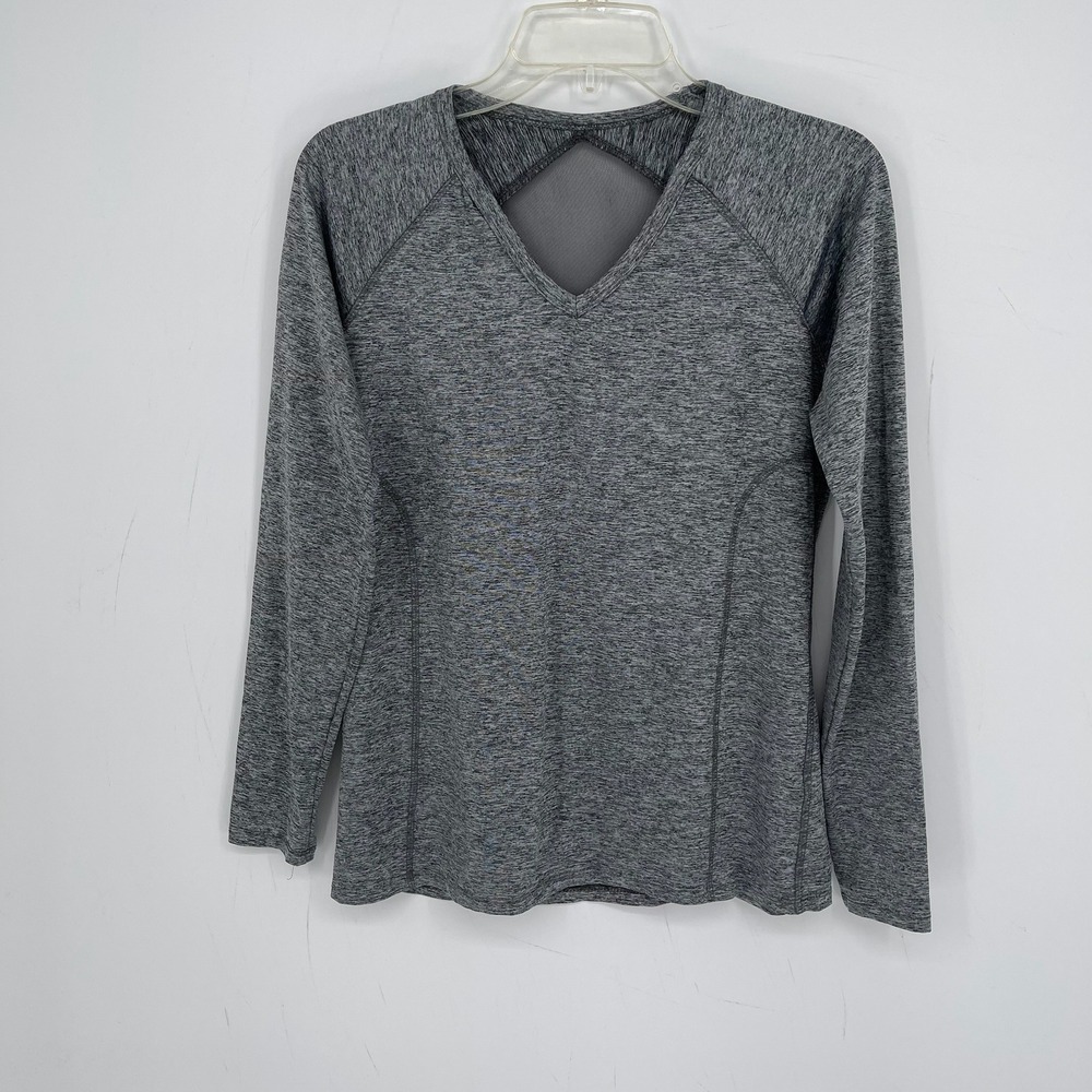 Beverly Hills Polo Club Women's Gray Space Dye Mesh Back Active Yoga Top Size S